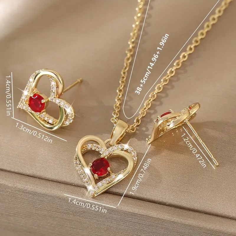 14k Plated Sparkling Heart Design Inlaid Zirconia Earrings or Necklace - Image 3