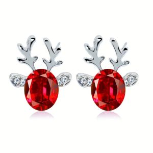 Antler reindeer earrings red