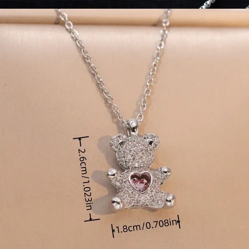 Bear Platinum Plated Rhinestone Pendant Necklace - Image 6