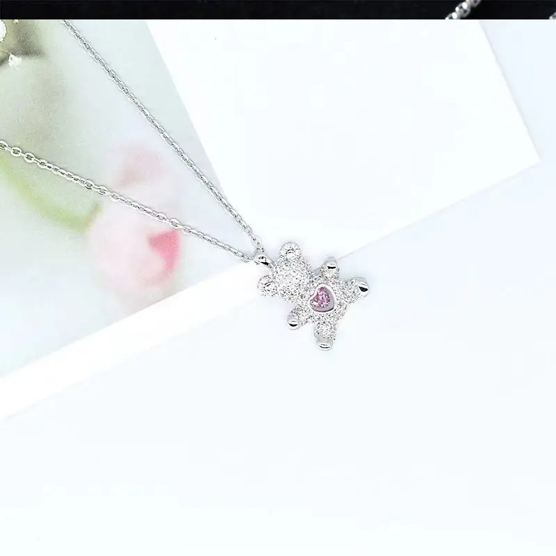 Bear Platinum Plated Rhinestone Pendant Necklace - Image 3