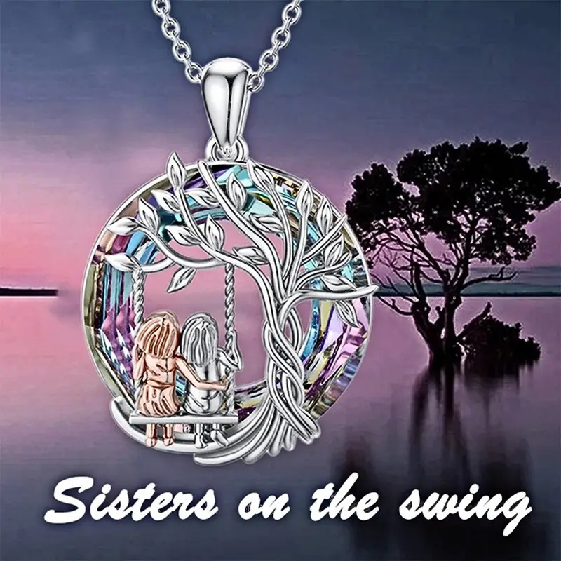 To My Granddaughter, Tree Of Life Sisters On The Swing Pendant Necklace & Card - Image 2