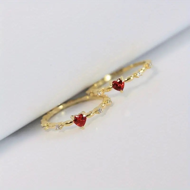925 14K Gold Plated Stunning Heart-Shaped Red Cubic Zirconia Ring - Image 9