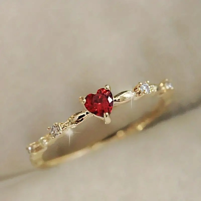Heart-Shaped Red Cubic Zirconia Ring
