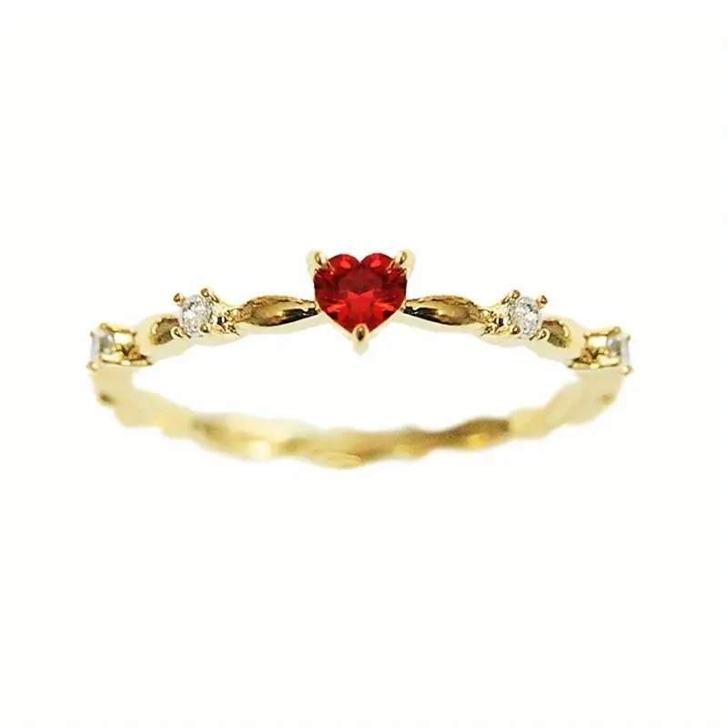 Heart-Shaped Red Cubic Zirconia Ring