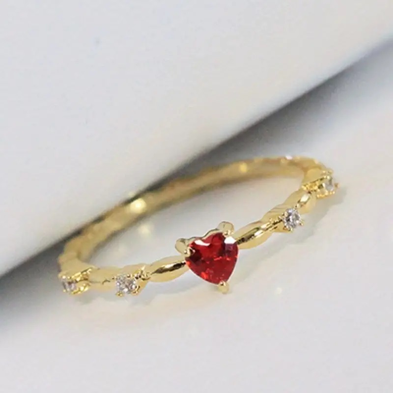 Heart-Shaped Red Cubic Zirconia Ring