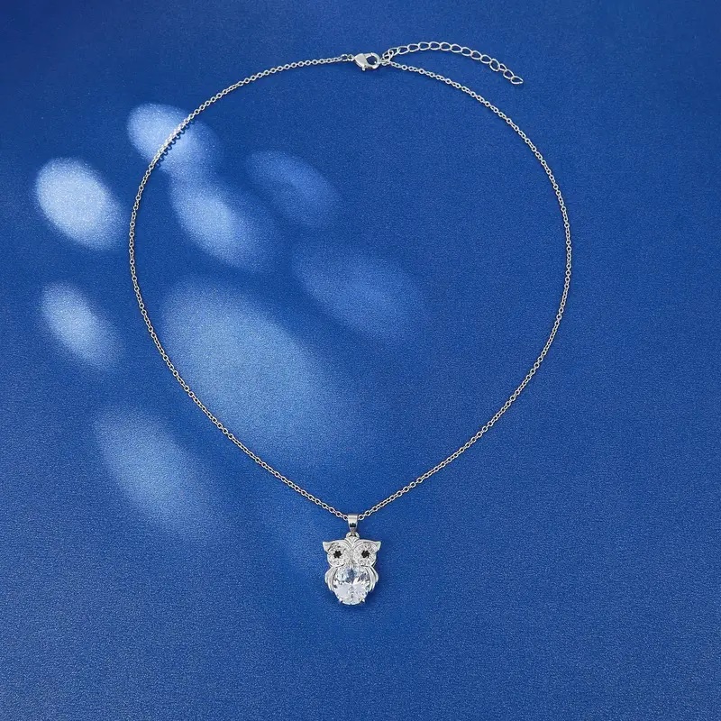 Owl Pendant Necklace With Cubic Zirconia Inlay - Image 2