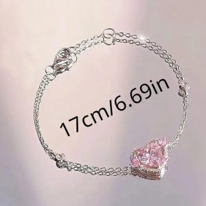 Pink Guardian Heart Pendant Necklace And Bracelet