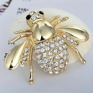 Rhinestone Bee Broach Gold