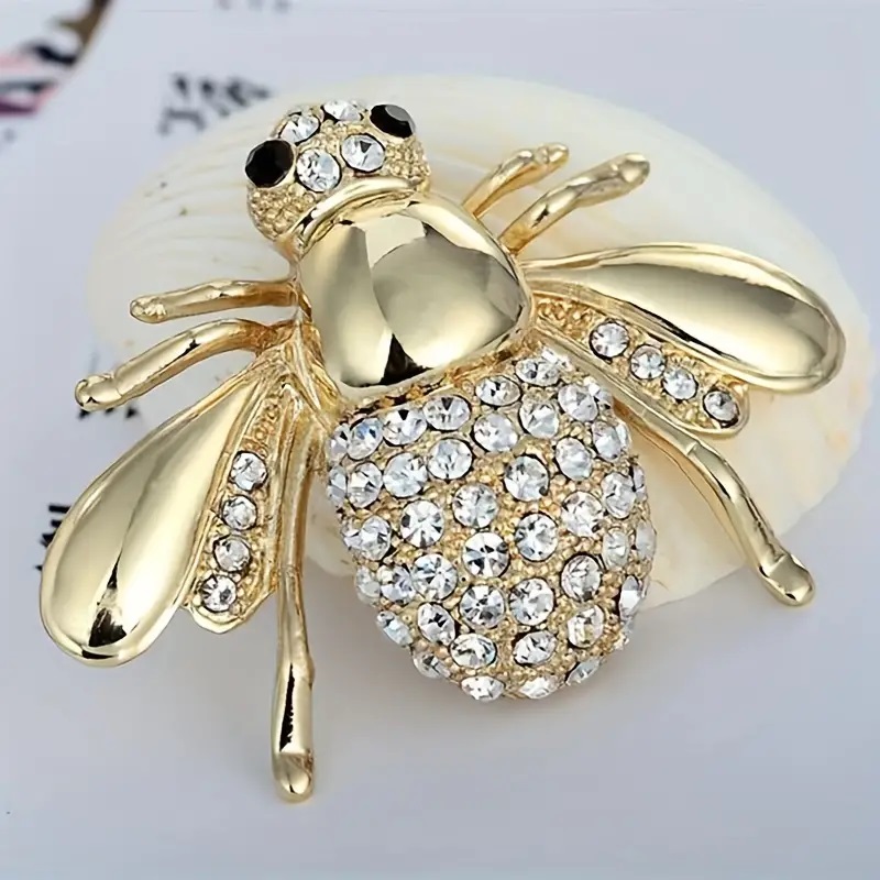 Rhinestone Bee Broach Gold