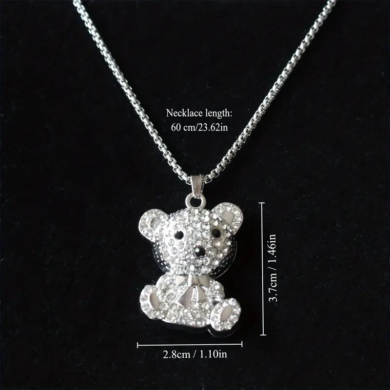 Rhinestone Teddy Bear Pendant Necklace-Sweater Chain For Men And Women - Image 3