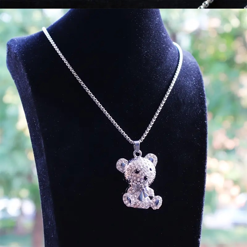 Rhinestone Teddy Bear Pendant Necklace-Sweater Chain For Men And Women - Image 5
