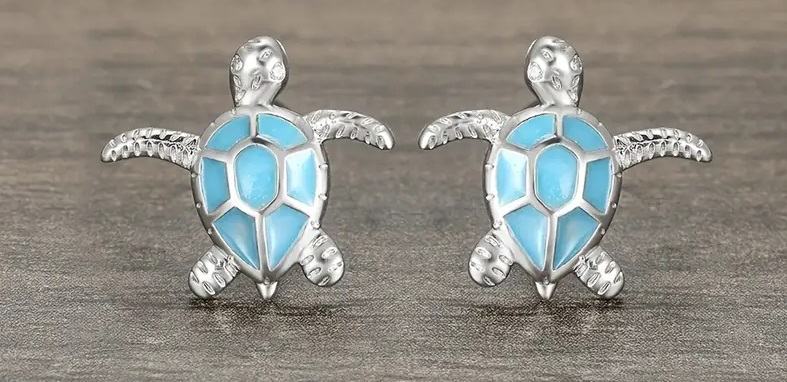 Sea Turtle Earrings with White Blue Opal Stone - Image 3