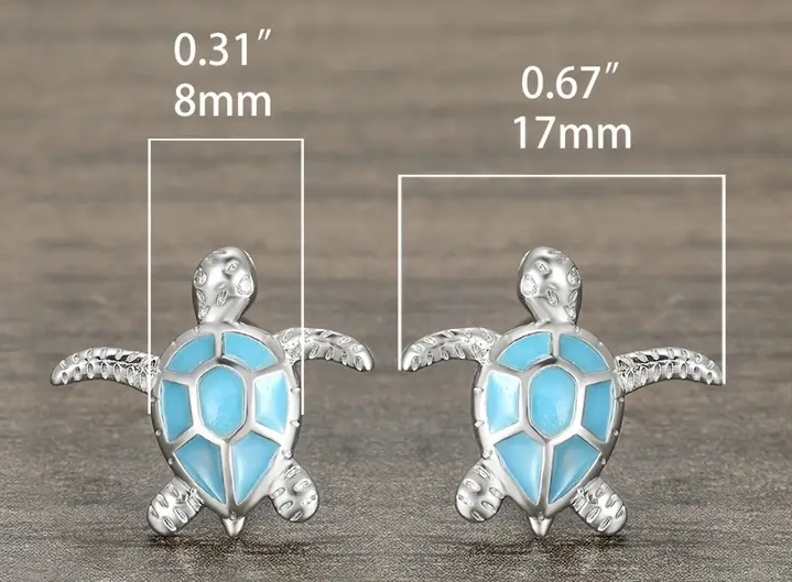 Sea Turtle Earrings with White Blue Opal Stone - Image 4
