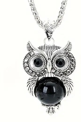 Vintage Owl Necklace Black