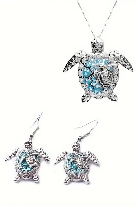 baby turtle necklace & earrings set