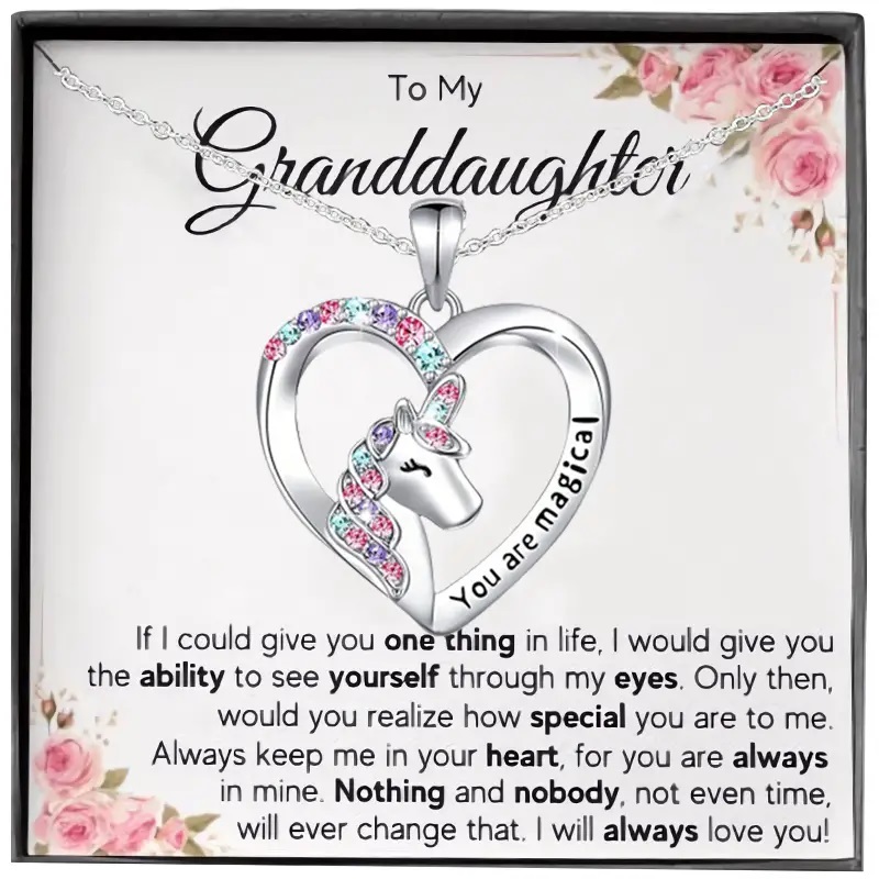 To My Granddaughter Unicorn Pendant Necklace & Card - Image 2
