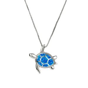 Sea Turtle Diamond Necklace Blue