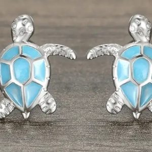 Sea Turtle Earrings with White Blue Opal Stone