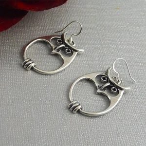 Boho Owl Dangle Earrings Antique Silver