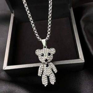 Stainless Steel Shiny Bear Pendant With 23.6" Length Chain