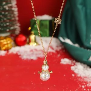 Shiny Faux Pearl Stainless Steel snowman necklace