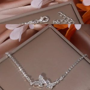 Silver Buttefly Anklet with rhinstones