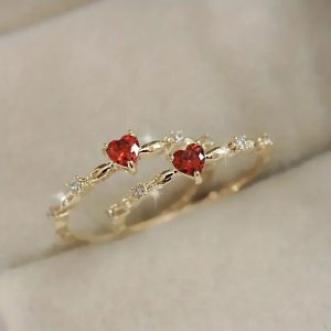 925 14K Gold Plated Stunning Heart-Shaped Red Cubic Zirconia Ring