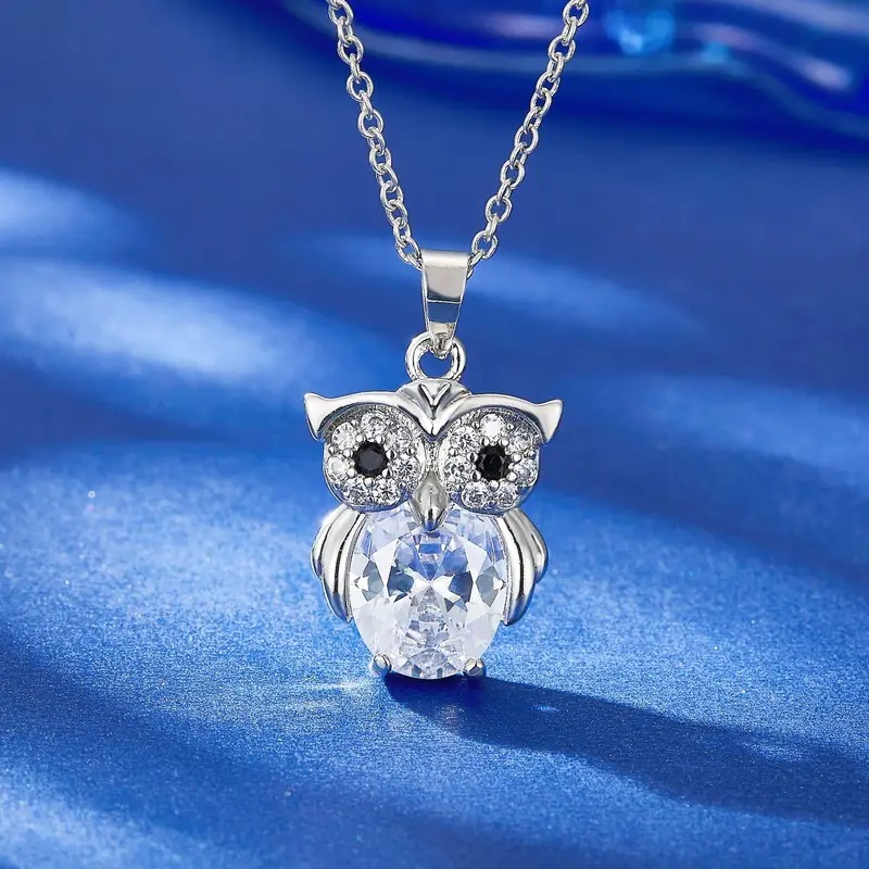 Owl Pendant Necklace With Cubic Zirconia Inlay