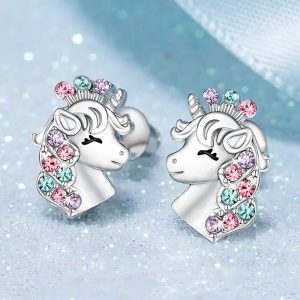 Zircon Unicorn Stud Earrings For Girls