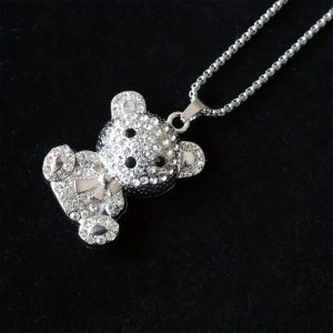 Rhinestone Teddy Bear Pendant Necklace-Sweater Chain For Men And Women