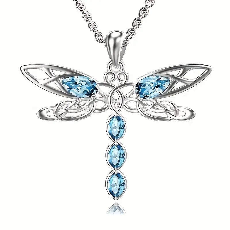 Vintage Dragonfly Pendant Necklace With Rhinestone