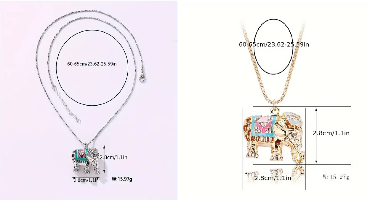 Zinc Alloy Plated Cube Elephant Necklace