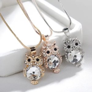 Rhinestone Crystal Owl Necklace