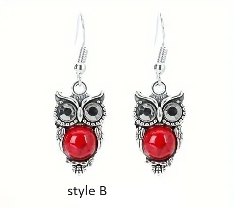 owl earrings red style b