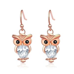 rose gold owl earrings