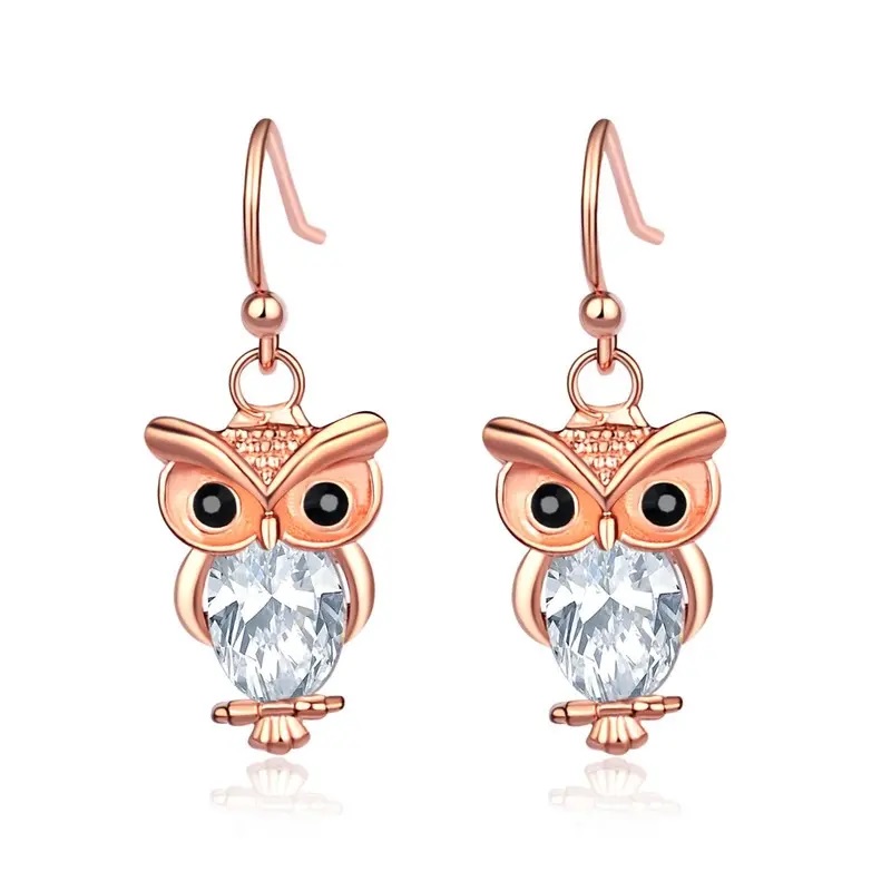 rose gold owl earrings