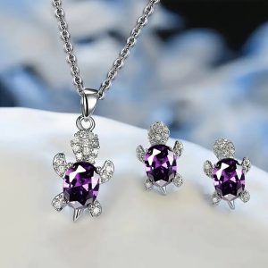 turtle necklace and earrings purple