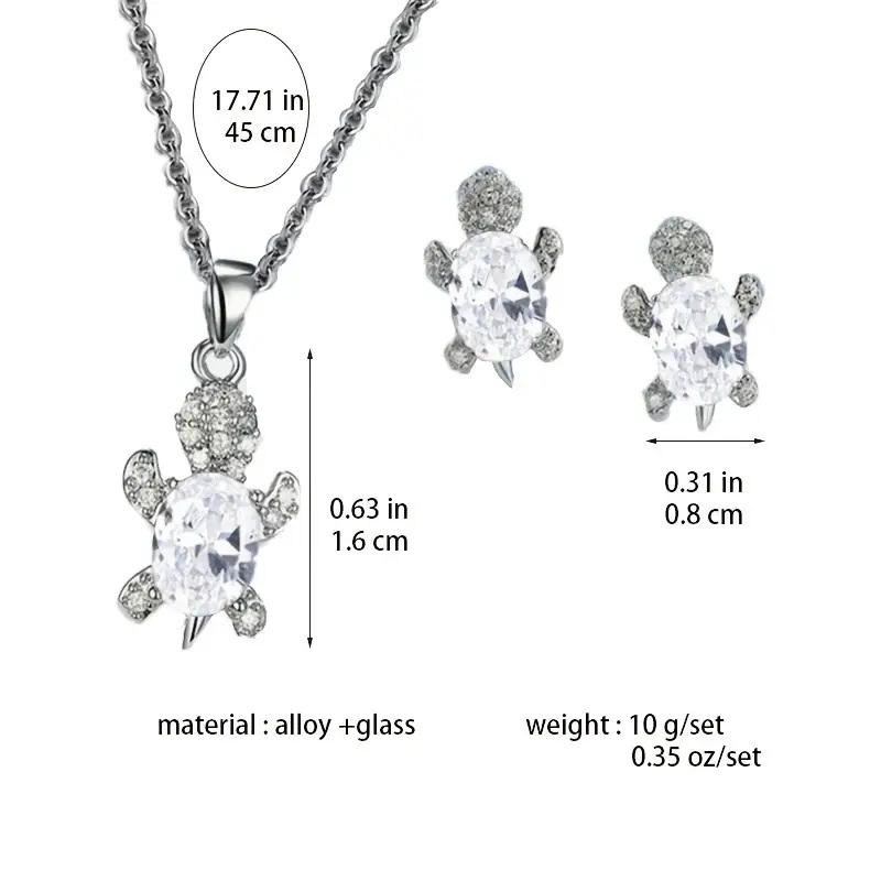 Turtle Earring And Necklace Set Shiny Crystal - Image 6