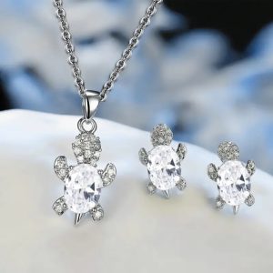 turtle necklace and earrings set crystal white
