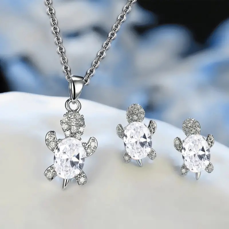 turtle necklace and earrings set crystal white