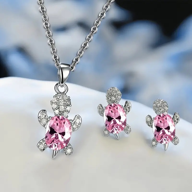 necklace and earrings set pink