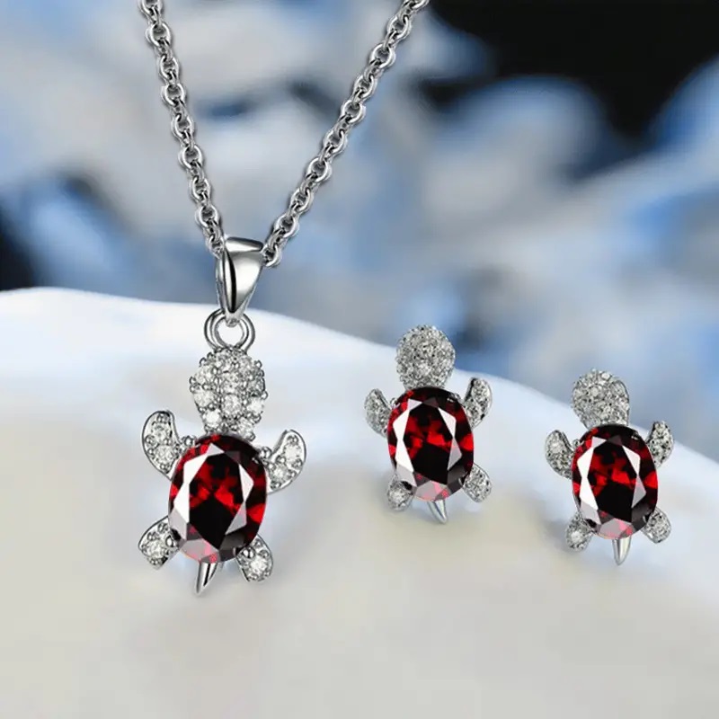 Turtle Earring And Necklace Set Shiny Crystal - Image 3