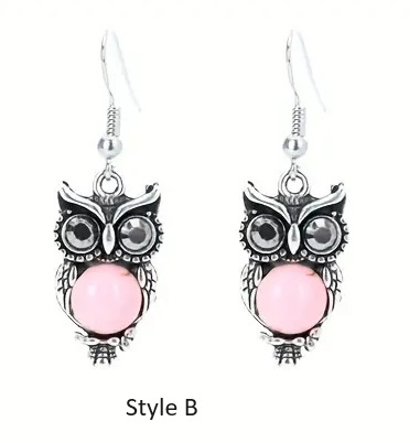 vintage owl earrings pink b