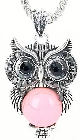vintage owl necklace pink B