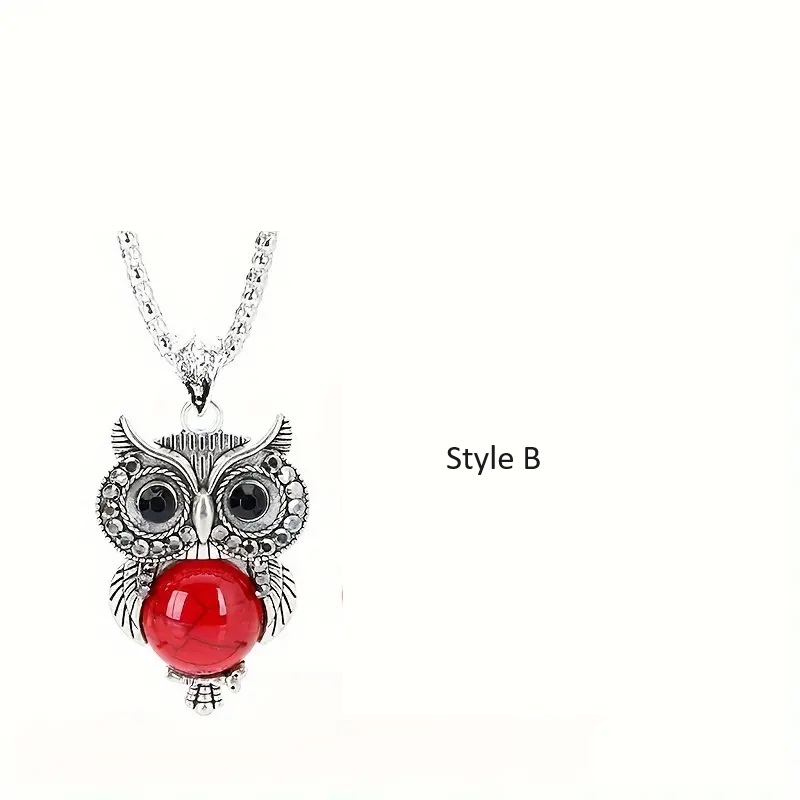 vintage owl necklace red style B