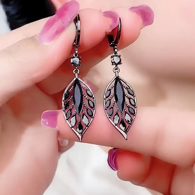 black leaf earrings