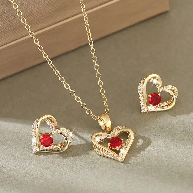14k Plated Sparkling Heart Design Inlaid Zirconia Earrings or Necklace