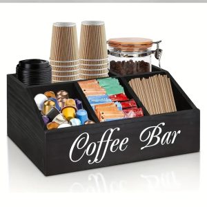 Rustic Wooden Coffee Bar Organizer