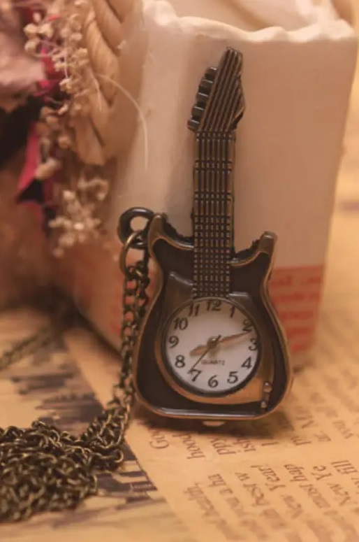Cute Guitar Watch Keychain/Pocket Watch With Chain
