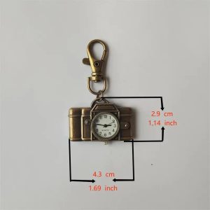 Vintage Camera Pocket Watch Key Chain - Creative Quartz Pendant Bag Accessory with Bronze Finish
